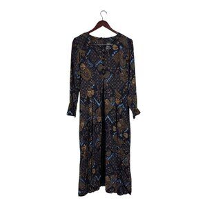 Vintage Brett Alixander Whimsy Goth Y2K Midi Dress Navy Front Slit Sz 7/8